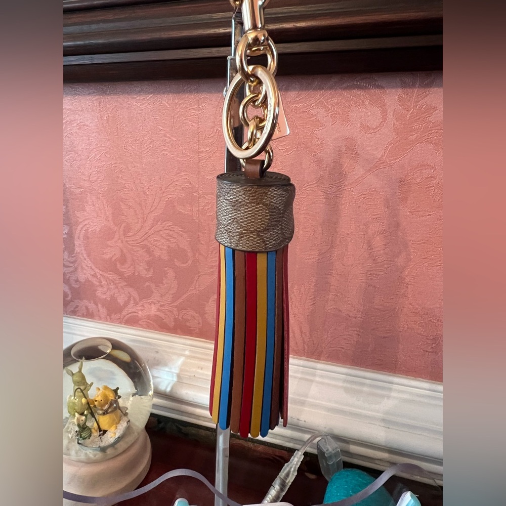 Coach Large Multi Color Leather 4C’s Logo Tassel Keychain/Bag Purse Charm